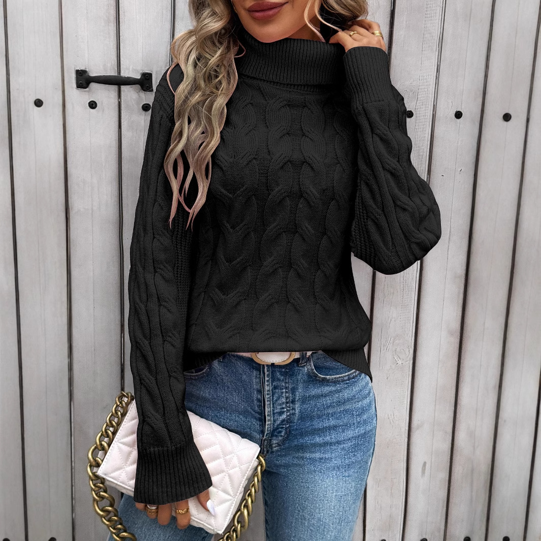 Suéter de punto trenzado de color sólido para mujer, estilo europeo y americano, otoño/invierno, cuello alto, manga larga, grueso, hecho a medida.