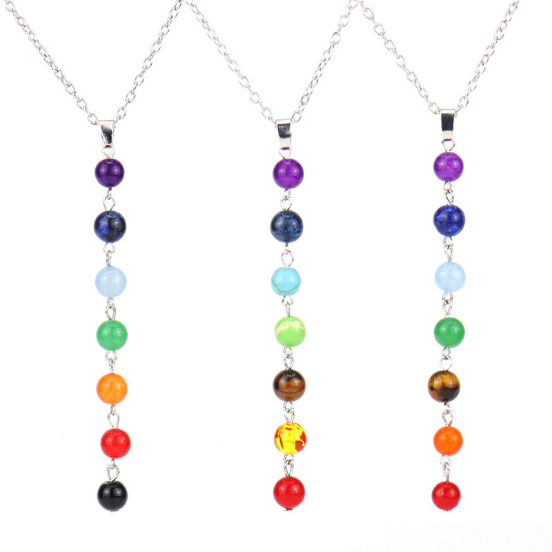 Foreign trade natural stone colorful beads pendant yoga beads necklace spirit pendant wholesale N536