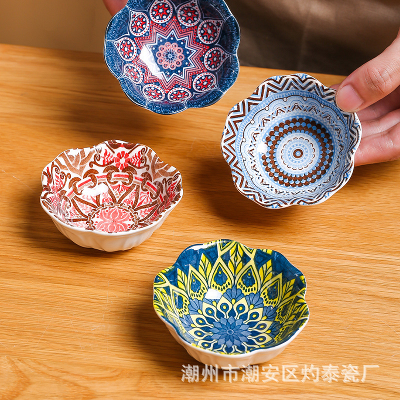 Japanese Dishes Small Dish Seasoning Dish Household Hot Pot Ceramic Tableware Flavor Dish Dip Dish Small Plate Dish Wholesale