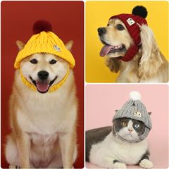 宠物新年针织毛线帽小灵缇短毛无毛猫咪小狗犬保暖冬季露耳朵头套