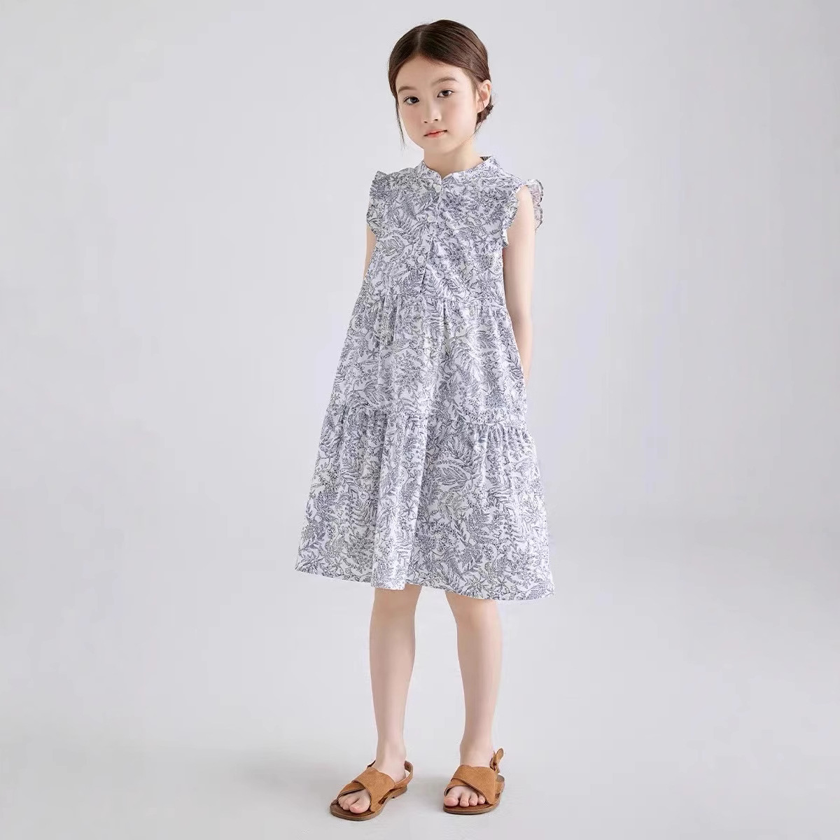 Children's Clothing 24 Summer New Style Girls' Vest Dress Elegant Floral Princess Dress Patchwork Dress Student Parent-Child Style