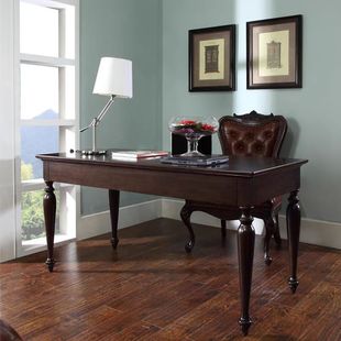 French High-end Computer Desk Leather Art Buckle Sofa Chair Writing Desk American Country Solid Wood Old Desk Chair