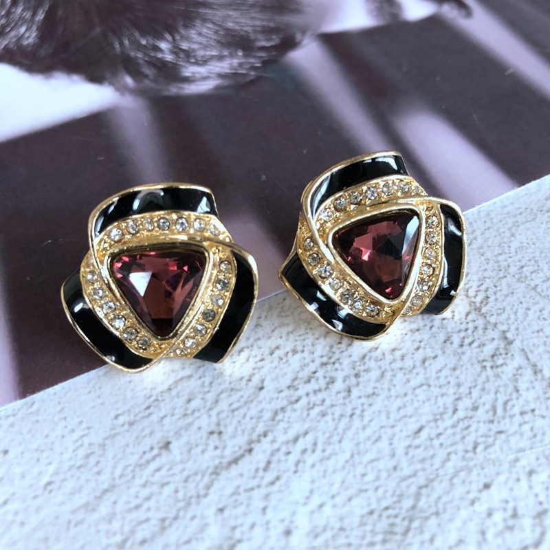 Vintage Oil Drip Glaze Enamel Rhinestones Color Matching Geometric Earrings Wholesale Nihaojewelry display picture 7