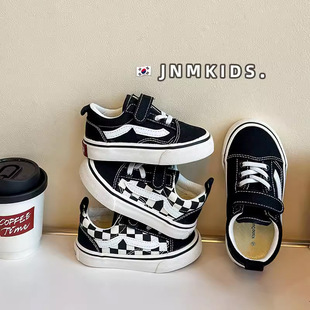 Korean Style Kidsren's Checkerboard Sneakers Spring & Fall New Canvas Shoes for Boys and Girls, Medium and Large Kidsren's Casual Shoes, Breathable Baby Shoes