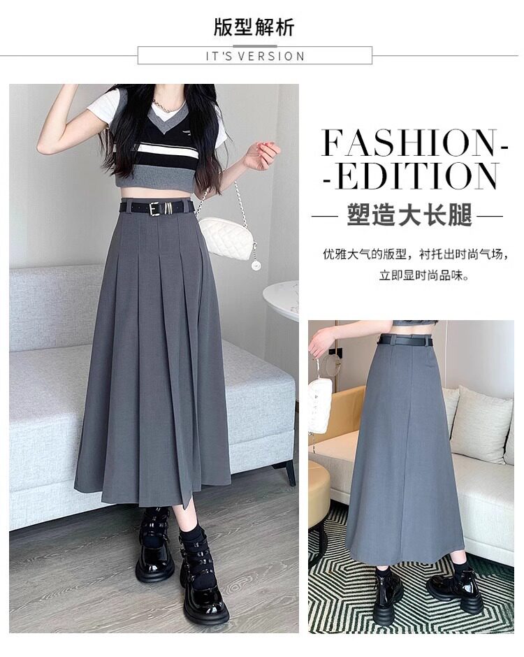 Chân váy vest nữ cạp cao dáng chữ A xếp ly dài vừa — Màu xám, Màu đen chi tiết 2
