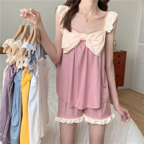  women's cross-border sleepwear source cross-border Instagram style summer sweet and sexy spaghetti straps with bow dropshipping