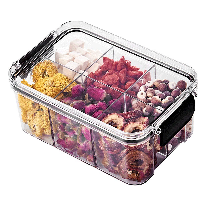 Квадратная Ароматизированная коробка для упаковки чая 460 мл пластиковая герметичная банка с четырьмя отсеками для хранения пищевых продуктов более четкая банка для хранения