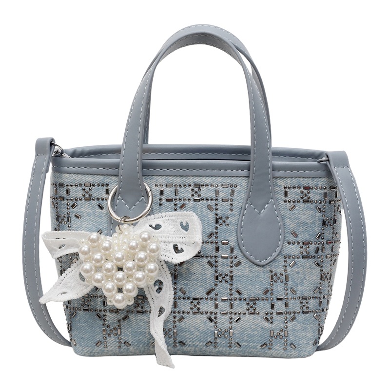 Bolsa de cubo de denim de verano de moda con diamantes para mujeres 2025 nueva moda extranjera versátil bolso de hombro