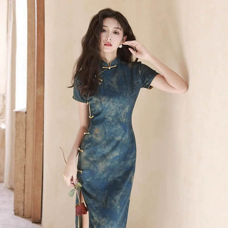 Улучшенный чонсам нового стиля 2025 года, большой размер, летнее повседневное платье в стиле Республики Китай, старое шанхайское платье для женщин, новое китайское платье.