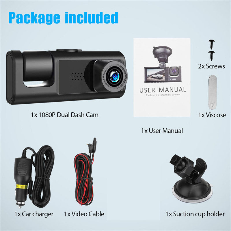 ドライブレコーダー 3ウェイHD 1080P 3レンズ 駐車監視 ナイトビジョン搭載 車載カメラ 2inchWiFi