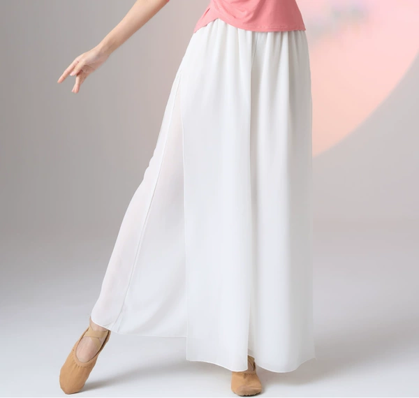 Double -layer white chiffon pants