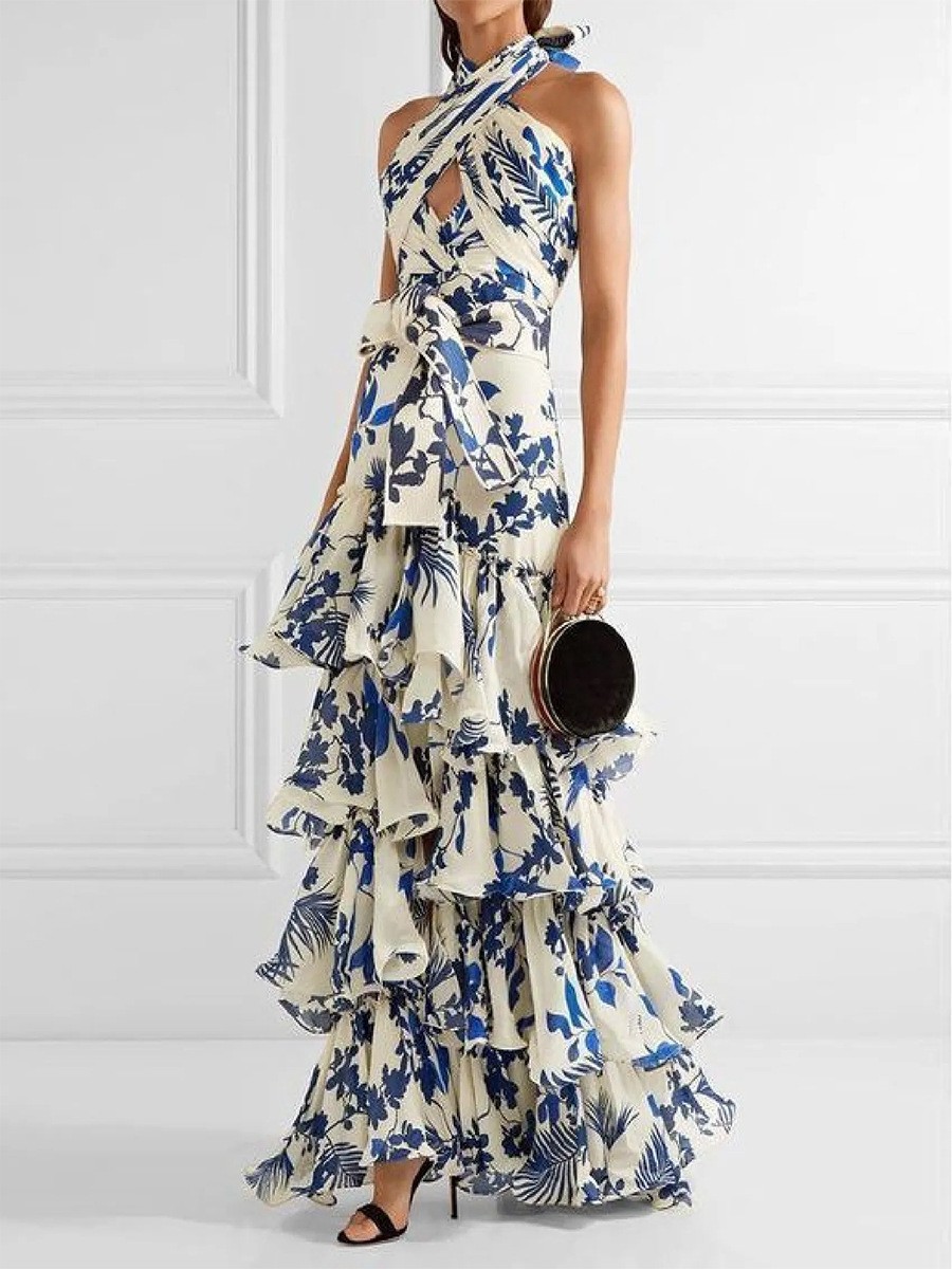 2025 verano transfronterizo europeo y americano nuevo estilo bohemio estilo turístico falda de tiras Lolita vestido estampado