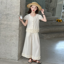 女童夏季韩版休闲棉麻套装中大童女孩洋气时髦儿童夏装薄款两件套