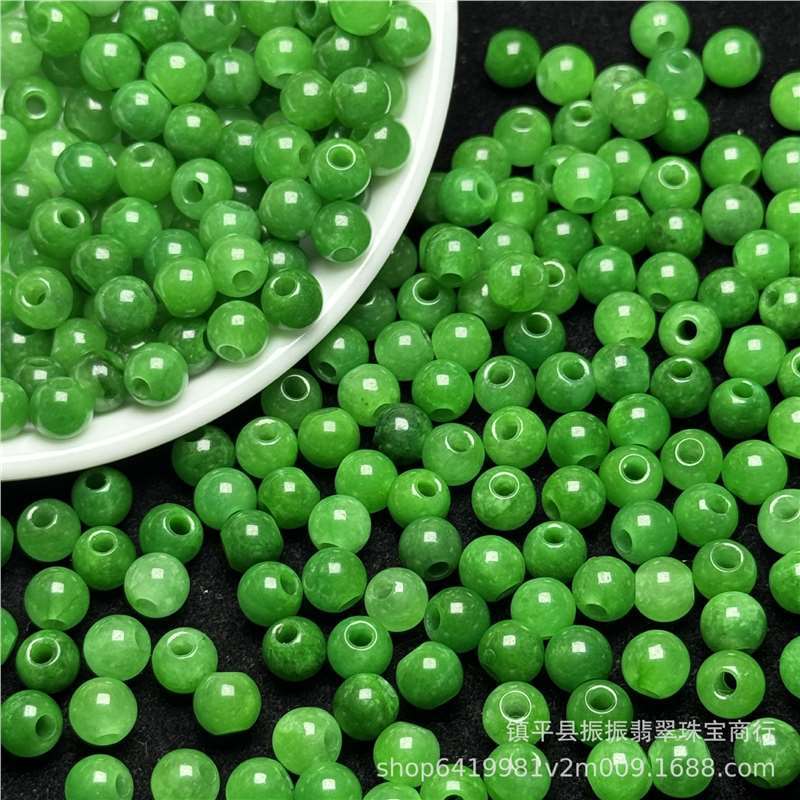 Burma Jadeite Green 6mm Large Hole Round Beads Loose Beads DIY Jade Jewelry Bracelet Necklace Spacer Beads Accessories
