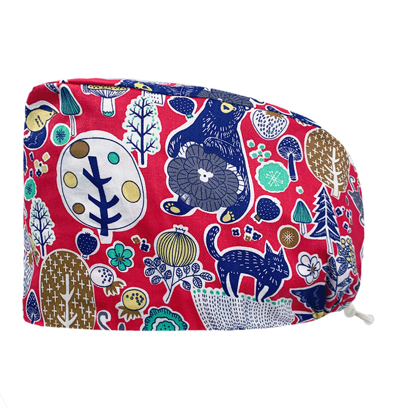 Gorro redondo de algodón puro para hombre y mujer, gorro bonito con estampado de UCI quirúrgico y hebilla, gorro de trabajo ajustable para médico y Hospital, gorro de enfermera
