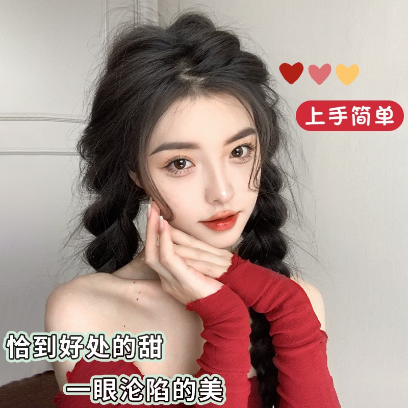 Trenza de pelo falso de alta Cola de Caballo simulación lindo boxeo giro trenza larga red hot Girl doble cola de caballo peluca