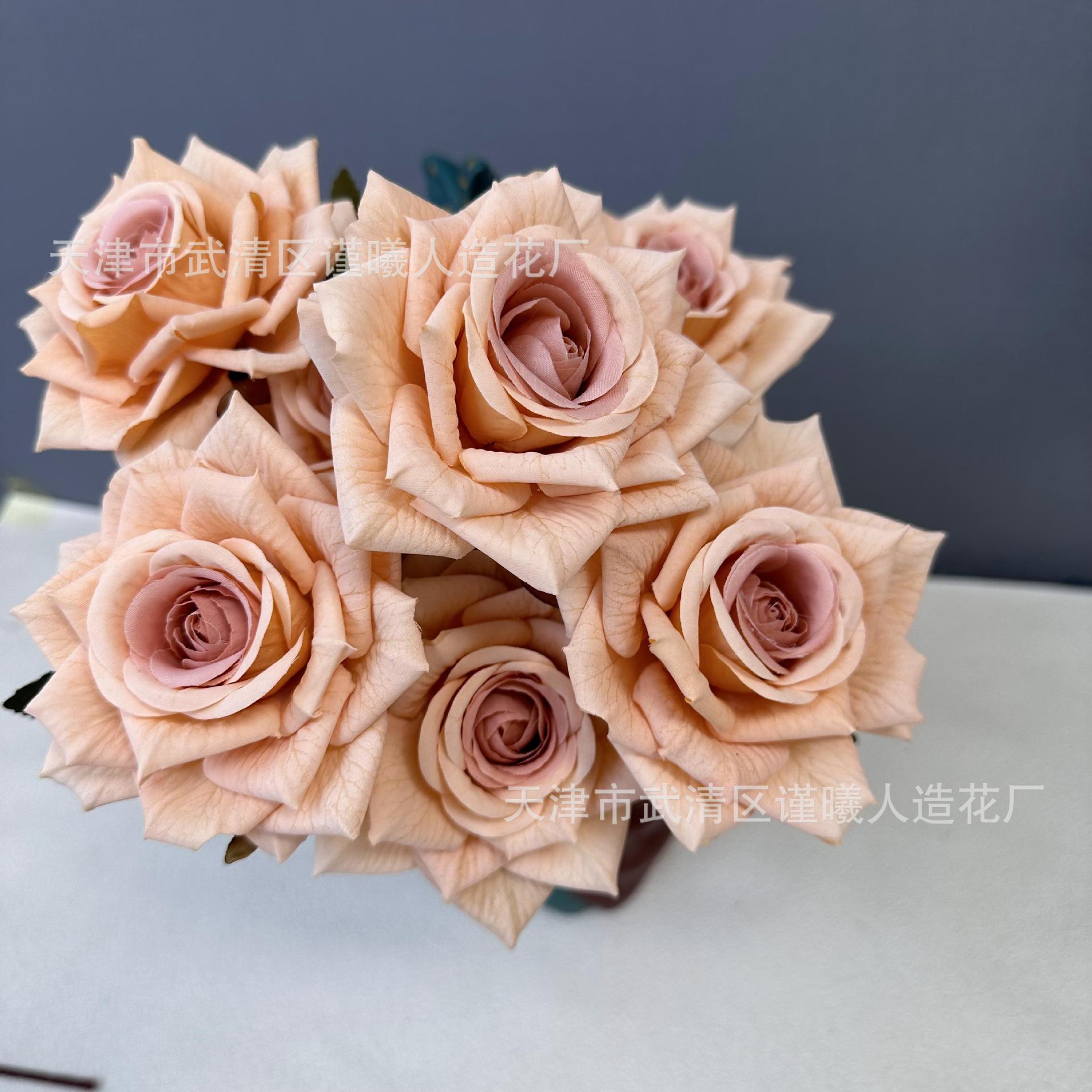 Flor artificial 7 Manta Rosa boda novia con flor hogar sala de estar decoración Flor de seda fotografía apoyos flor