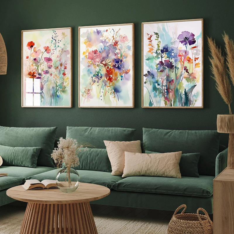 Cross-Border Amazon Watercolor Abstract Floral Art Poster Painting Core Background Wall Bedroom Living Room Decorative Art Painting