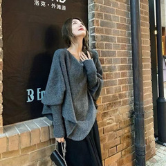 慵懒风不规则长袖针织衫女早秋季小众宽松外穿独特超好看套头毛衣