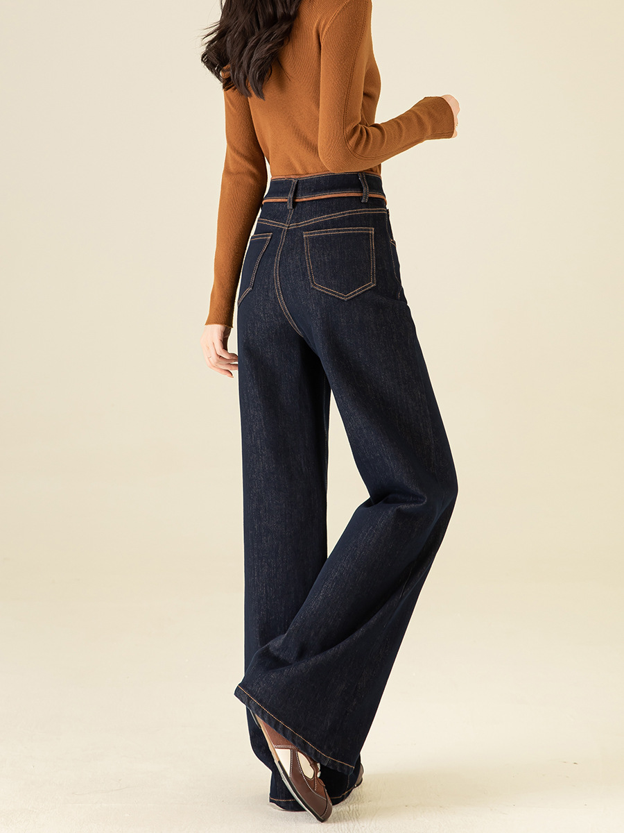 Quần jean ống loe nữ cạp cao lót lông ấm — Màu xanh denim