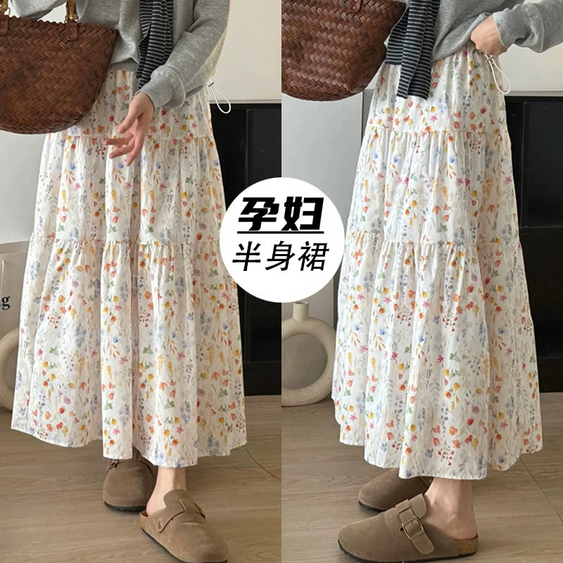 2025 беременные корейские нежные и романтичные маленькие цветочные юбки-бюсты летом свободные и тонкие дикие средние и длинные юбки-зонтики