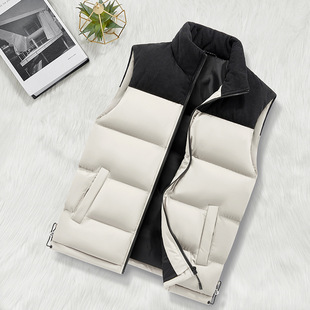 24 Winter New fleece-lined Thickened Men's Vest Men's and Women's Same Style Outer Wear Sleeveless Cotton Clothes Warm Color-matching Ware