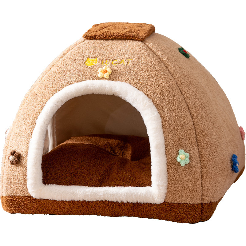 Fantástica tienda de cama de gato de cachorro de cachorro caliente a prueba de viento cerrado invierno invierno nuevo tipo de perro de cachorro de gato desmontable perro pequeño y medio