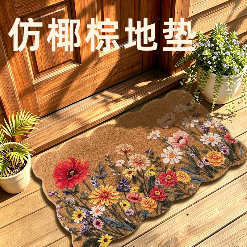 Wave-patterned, coconut fiber-like doormat with American-style print, thickened outdoor non-slip mat for entryway, dirt-scraping mat