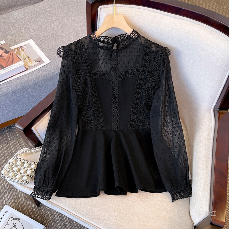 Plus-Size Women's Spring and Autumn Chiffon Blouse for Chubby Girls, Stylish Lace Top That Covers the Belly Plus-Size Women's Spring and Autumn Chiffon Blouse for Chubby Girls, Stylish Lace Top That Covers the Belly
