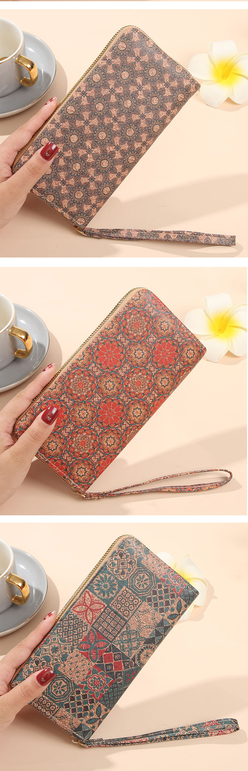 90g Weight Polyester Lining Material Zipper Closure Type Long Wallets Bags Type 1 Piece Quantity Daily Occasion Pu Leather Material Geometric Pattern All Seasons Season Women's Gender Vintage Style Style Square Shape Women's Geometric Pu Leather Zipper Long Wallets 13