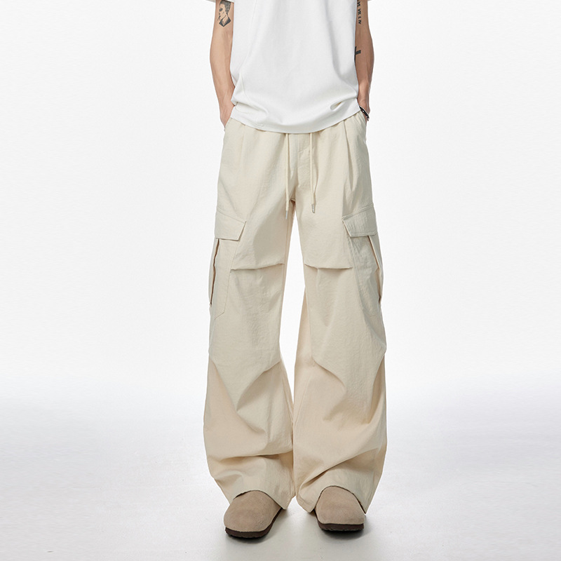 Jack Chuan Yang Street Style Plissee Wasserdichte Cargo Herren Sommer Neue Paar Scimitar Lose Weite Bein Hosen_voghion.com