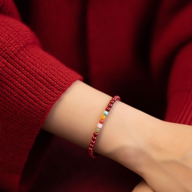 Nueva pulsera china esmalte para mujeres muchas gemas pulsera de estilo nacional rojo multifundo color