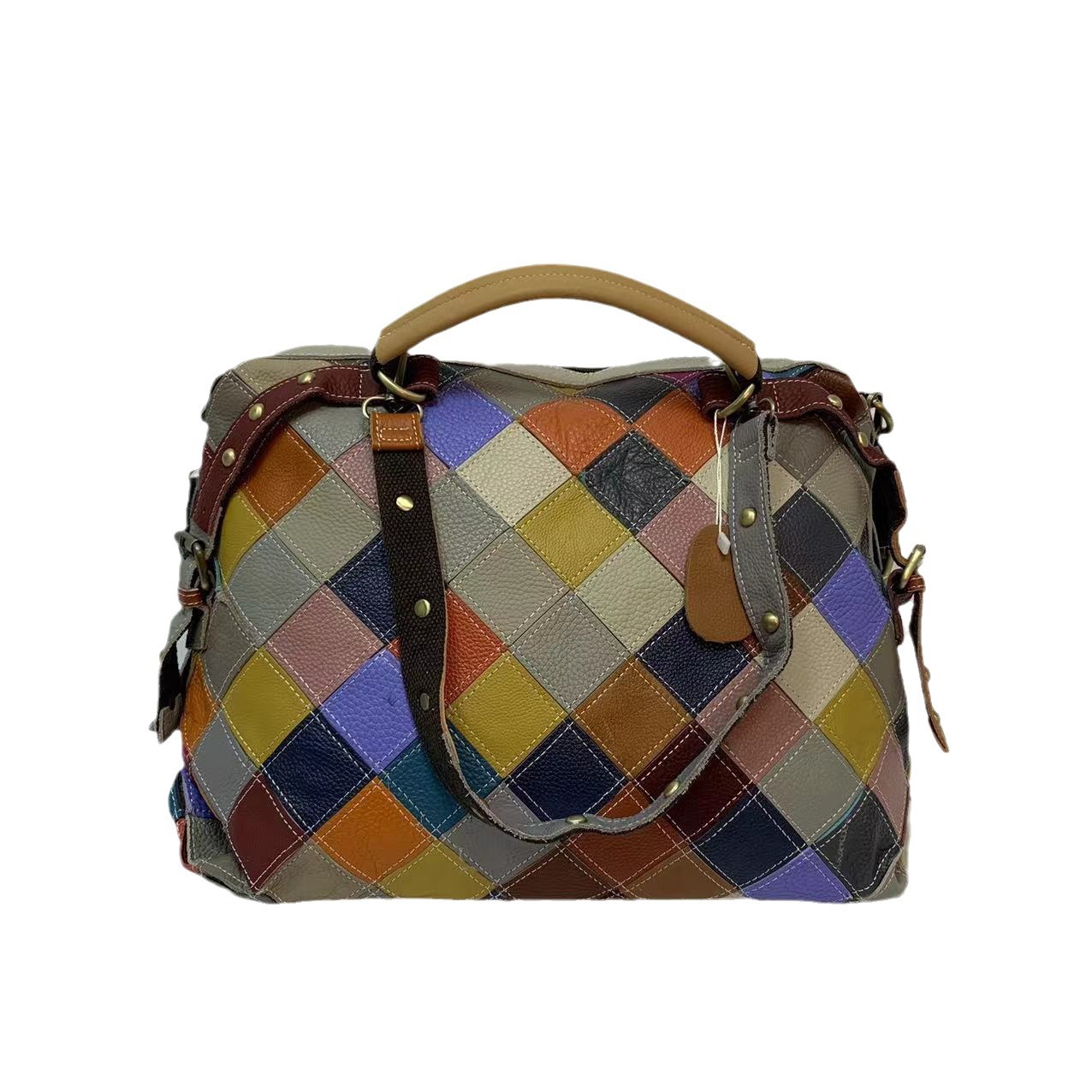 Genuine Leather Women's Handbag, Elegant Colour-block Tote_voghion.com