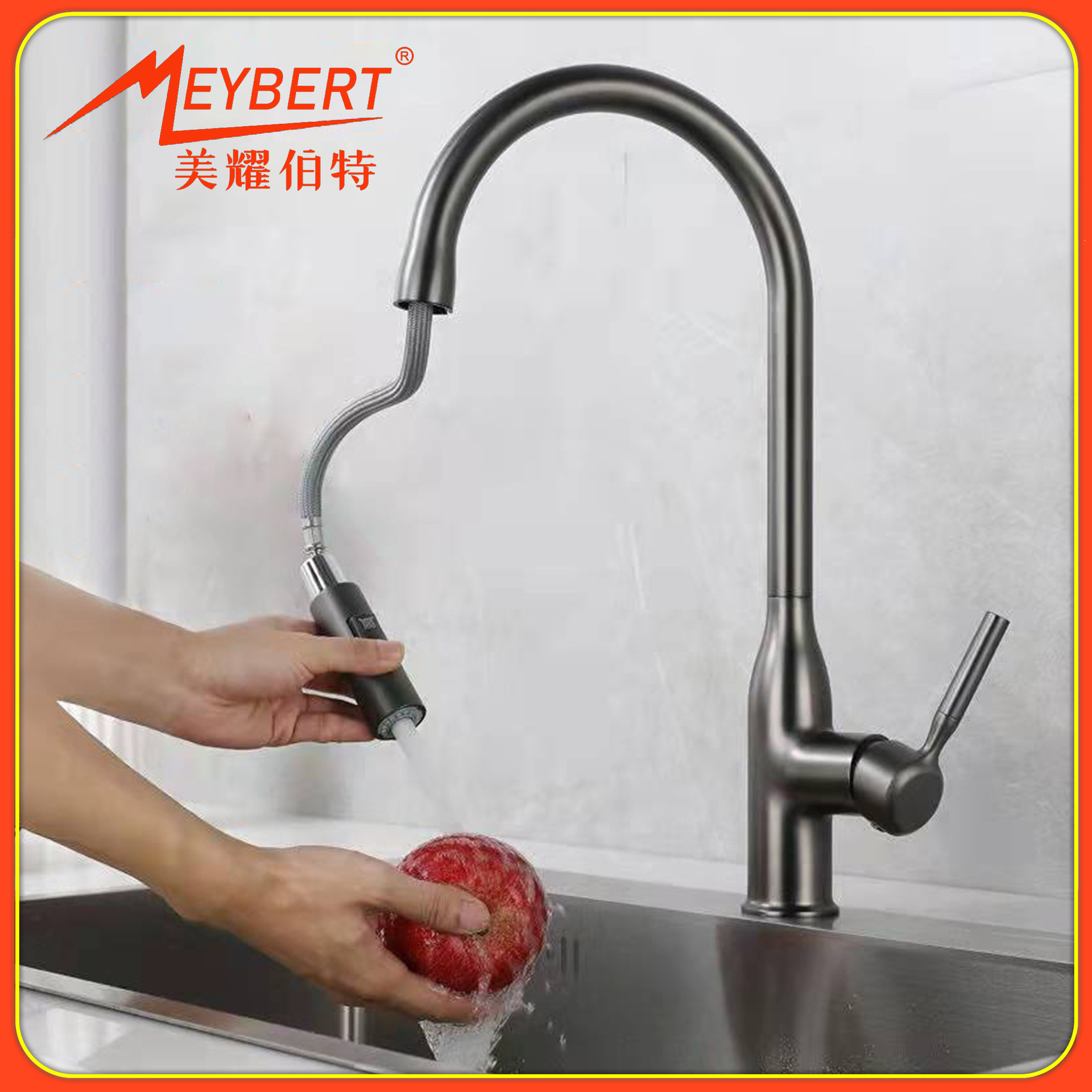 Copper Gun Gray Kitchen Faucet Pull-out Hot And Cold Dual Water Outlet Rotatable Vegetable Sink Retractable Faucet