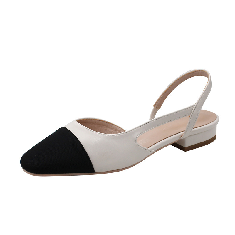 Elevo mismo estilo de mamá 2024 nuevo estilo francés pequeña fragancia color a juego Baotou sandalias con espalda hueca punta redonda elegantes sandalias de tacón bajo