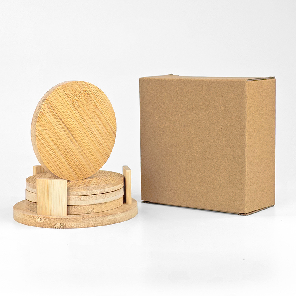 Nuevos productos de transferencia térmica de bambú y madera taza almohadilla redonda material único al por mayor