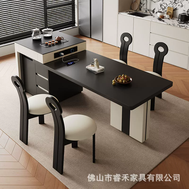 Комбинированный обеденный стол и стул из цельного дерева, бытовой универсальный выдвижной высококачественный ретро-столовый обеденный стол со столешницей из сланца