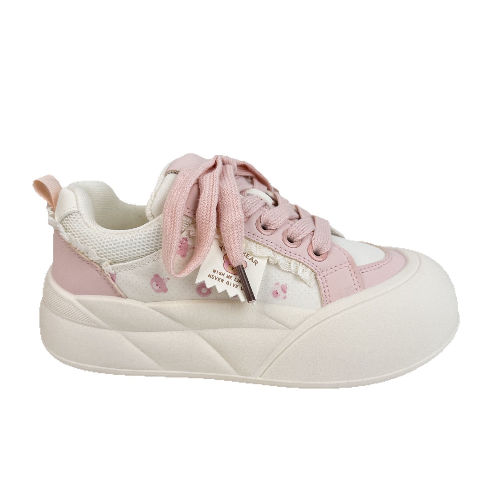 Yuanbo feo y lindo zapatos de pan de cabeza grande mujer 2025 verano casual todo-fósforo oso estampado plataforma elevador zapatos de tabla