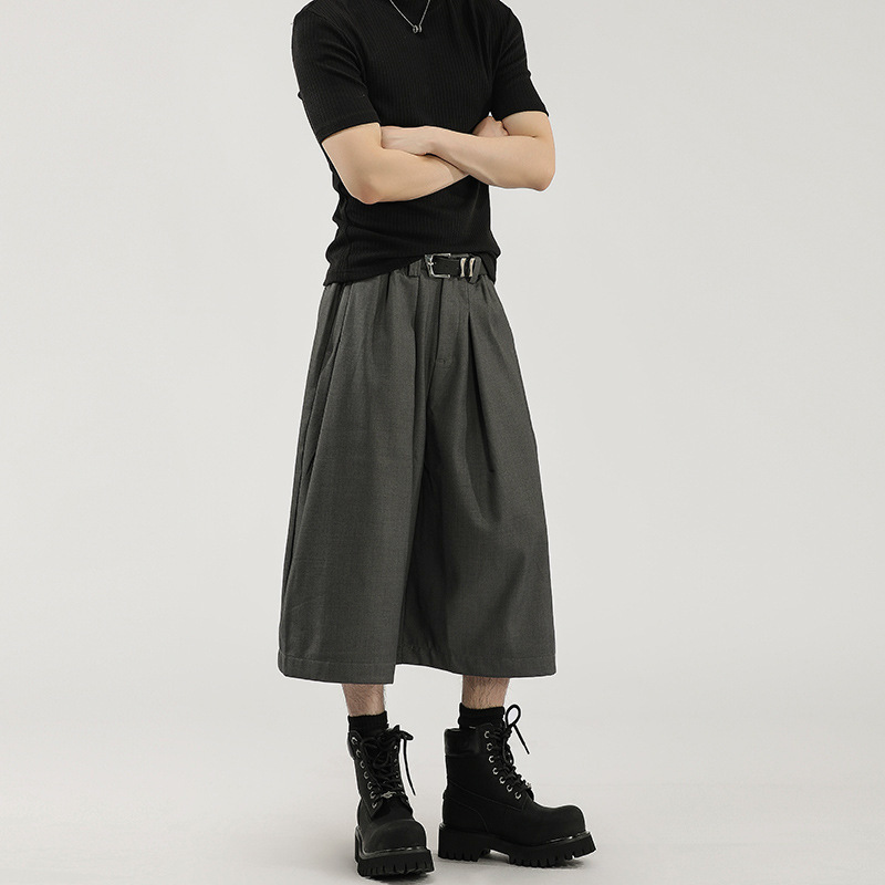 Stylish Solid Color Wide-Leg Pleated Drapey Semi-Elastic Waist Cropped Pants Unisex Casual Trousers Shorts Trendy Stylish Solid Color Wide-Leg Pleated Drapey Semi-Elastic Waist Cropped Pants Unisex Casual Trousers Shorts Trendy