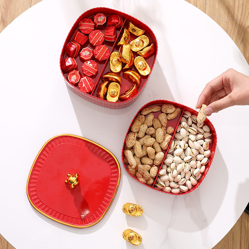 New Year's Light Luxury Fruit Plate Home Living Room Coffee Table New Snack Place Plate New Year Candy Box Nut Fruit Storage Box
