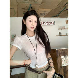时尚洋气辣妹后背镂空绑带短袖T恤短款女夏季新款修身减龄上衣女