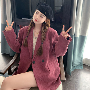 Corduroy Rose Pink Blazer for Women, Spring and Autumn Fashion, Unique Design, Casual New Style, High-End Feel