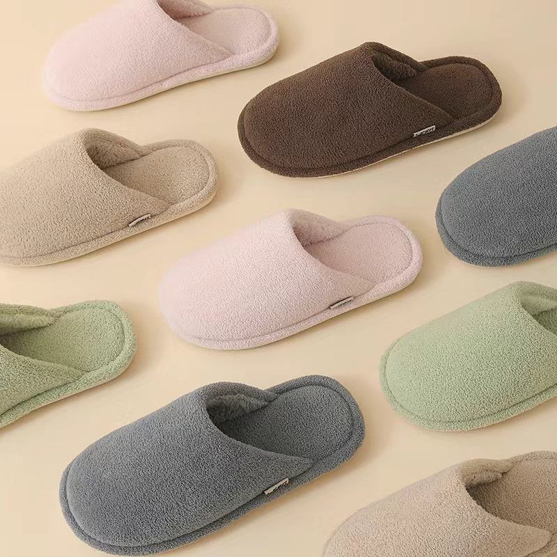 26 new cross-border comfortable home candy-colored winter cotton slippers for men and women, couple style, warm indoor non-slip cotton slippers