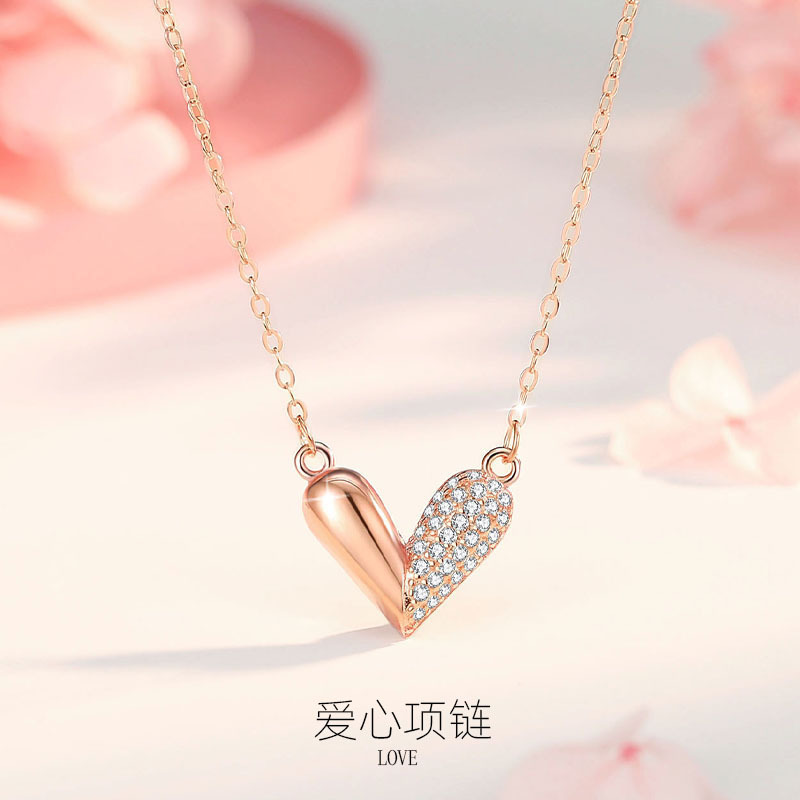 Versión coreana del diseño de nicho S925 collar de amor romántico de plata esterlina salvaje cadena de clavícula femenina colgante femenino regalo de San Valentín