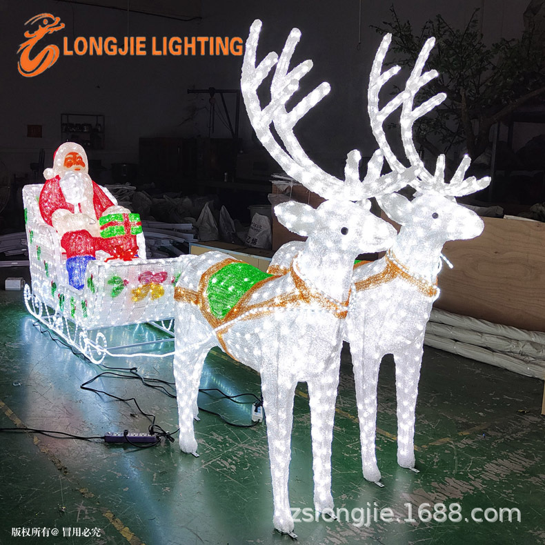 长6米 3D双鹿拉车造型灯 LED动物造型灯雪橇鹿灯节日造型灯3D驯鹿