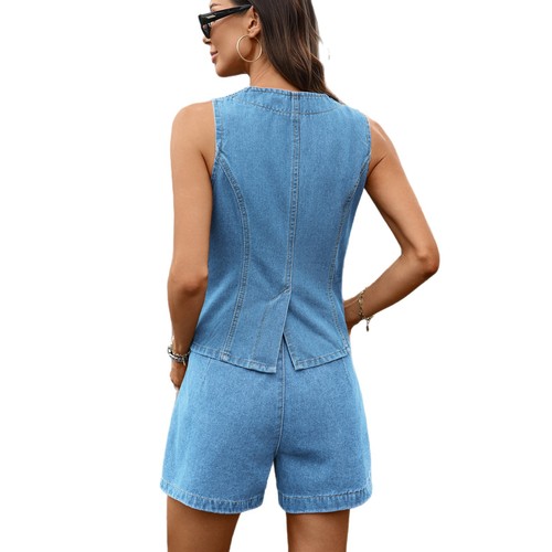 European and American cross-border foreign trade women's summer Amazon AliExpress washable new sleeveless casual denim shorts set