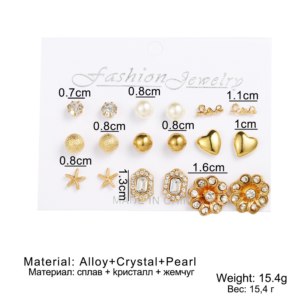 1 Set Sweet Simple Style Starfish Heart Shape Flower Plating Inlay Alloy Pearl Zircon Ear Studs display picture 4