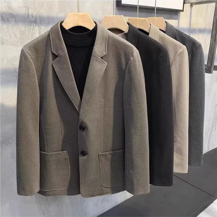 西装男加厚冬季帅气修身毛呢料西服复古商务休闲外套男士保暖上衣