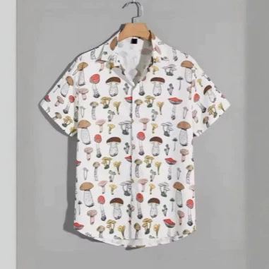 Astronaut Planet Pattern Aloha Men's Sushi Skull Mushroom 3D Printed Tank Top Girls' Short-Sleeve Collared Shirt