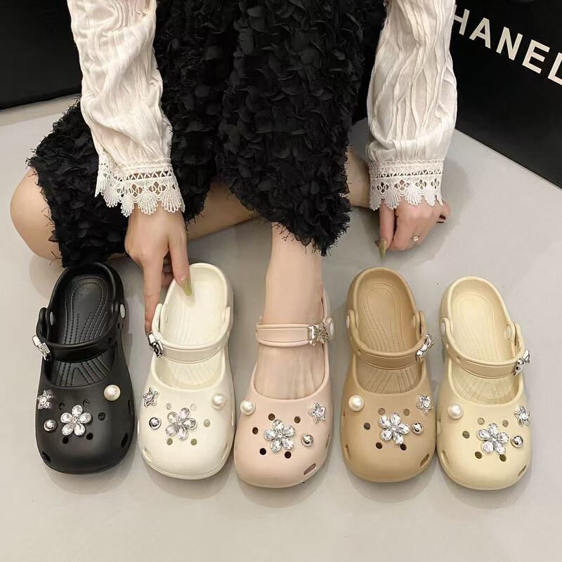 Floral Mary Jane Shoes, Ballet Shoes, Sandals, Women's Clogs, Women's Outdoor Slip-On Beach Shoes, Home Slippers for Women
